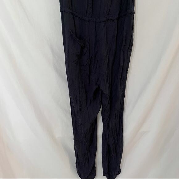 Zara Blue Sleeveless Button Cinch Waist Jumpsuit Womens M Pocket Casual Spring - Picture 9 of 9